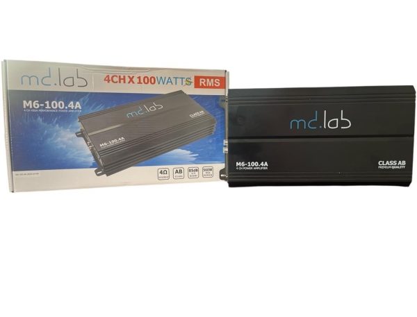 آمپلی فایر چهار کانال MD.LAB مدل M6-100.4A آمپلی فایر چهار کانال ام دی لب مدل M6-100.4A: همه ی ما به دنبال یک آمپلی فایر مطمئن برای وسیله ی نقلیه ی خود هستیم. اما اکثرا در انتخاب یک آمپلی فایر مناسب به مشکل بر میخوریم. علت آن هم فراوانی زیاد محصولات و عدم تطابق بازه و قدرت صدای محصولات با هم است. اما کار آدیو اصفهان با بررسی دقیق محصولات و ارائه مشاوره صحیح این مشکل را حل کرده. یکی از محصولات پرطرفدار حال حاظر این برند آمپلی فایر چهار کانال ام دی لب مدل M6-100.4A میباشد . تنظیمات فوق العاده حرفه ای و ساده ی این محصول یکی از مشخصات مهم آن است . مشخصات آمپلی فایر چهار کانال ام دی لب مدل M6-100.4A: تعداد کانال : 4 کلاس : A/B بیشینه صدای خروجی : 400 وات